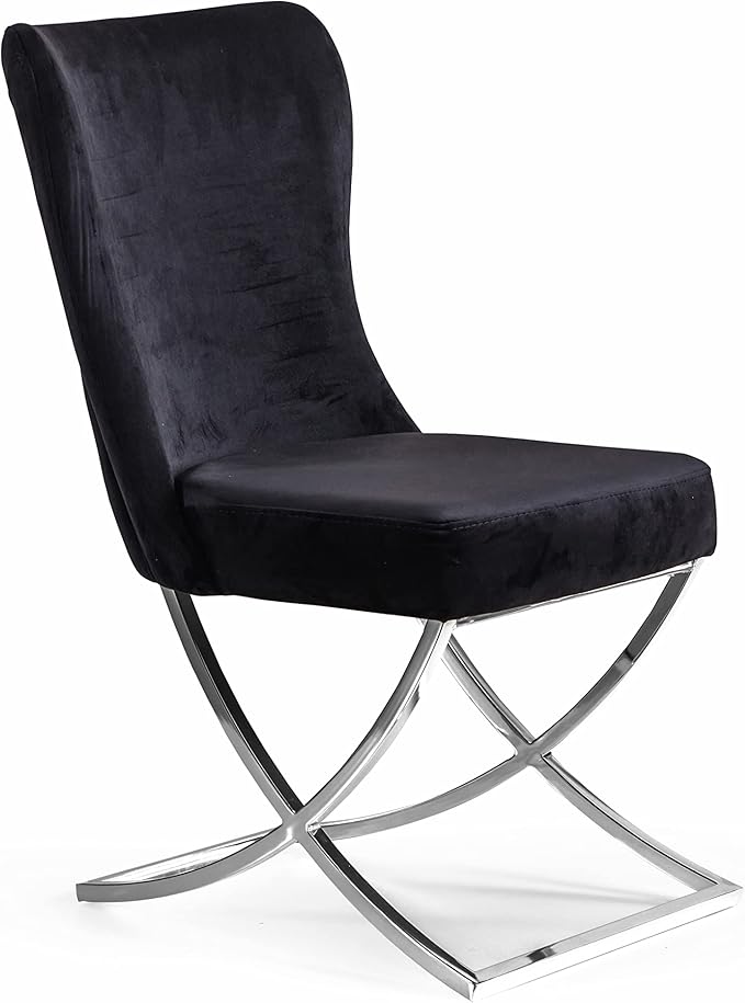 Ottomanson Royal Dining Chairs Set of 2 – Upholstered Tufted Microfiber, Assembled, Silver Metal Legs, Beech Wood Frame, 350 lb Capacity, Black