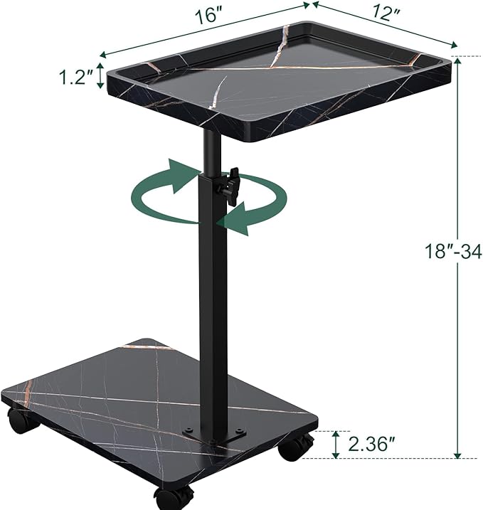 C Table End Table Adjustable Height, 360°Swivel TV Tray Table for Small Spaces, Couch Tables That Slide Under, C Shaped Side Tables Living Room and Bedroom for Sofa, Bed,Chair, Snack (Black)