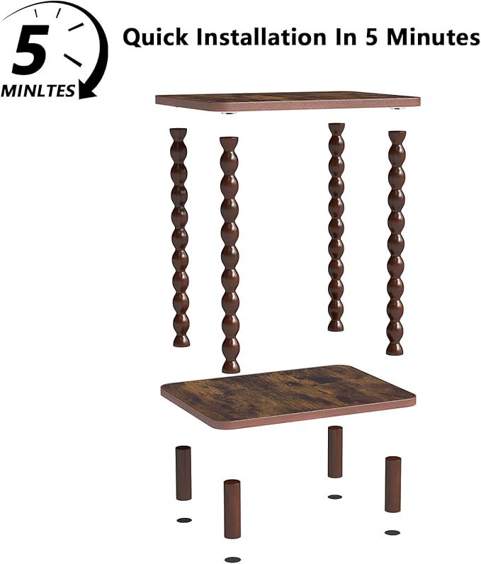 2-Tier End Table,Vintage Side Table,Solid Wood Bedside Table with Storage Rack,for Living Rooms, bedrooms, and Narrow Spaces (Rustic Brown)
