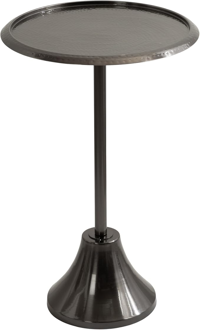 Kate and Laurel Sanzo Modern Pedestal Side Table; 15 x 15 x 24; Gray Gunmetal; Decorative End Table with Hammered Tabletop for Use as a Bedroom Nightstand or Living Room Accent Table
