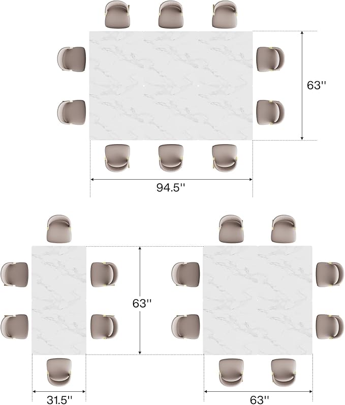 Tribesigns Square Dining Table for 8, 31.5" Modern Dinner Table with Metal Base, Kitchen Table for Dining Room, Small Space, Apartment, White & Gold