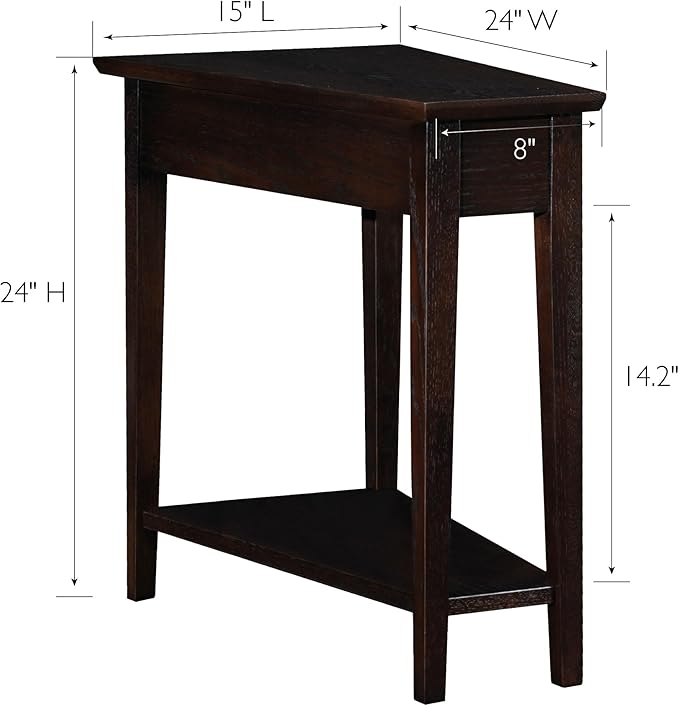 Leick Home Teegan Solid Wood Recliner Wedge End Side Table with Shelf, Chocolate Oak Brown, Perfect for Living Rooms, Bedrooms, and Small Spaces, 10074-CH