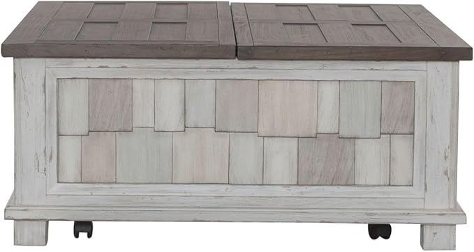 Liberty Furniture River Place Living Room Lift Top Storage Cocktail Table - Riverstone White & Tobacco