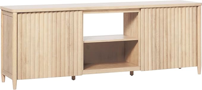 Walker Edison Scandinavian Reeded TV Stand with Open Storage for up to 80" TV Coastal Oak