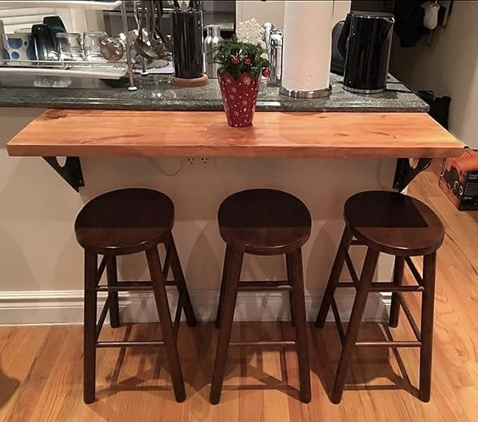 Industrial Rustic Wall-Mounted Drop-Leaf Table, Dining Table Desk, Pine Wood Wall-Mounted Bar Tables (47"X14")