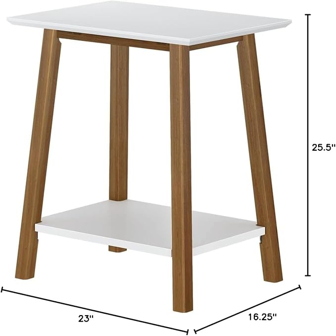 Plank+Beam Wooden Side Table with Storage, Mid Century Modern End Tables for Living Room, Small Solid Wood Nightstand, Bedside Tables, Bedroom Furniture, White/Pecan