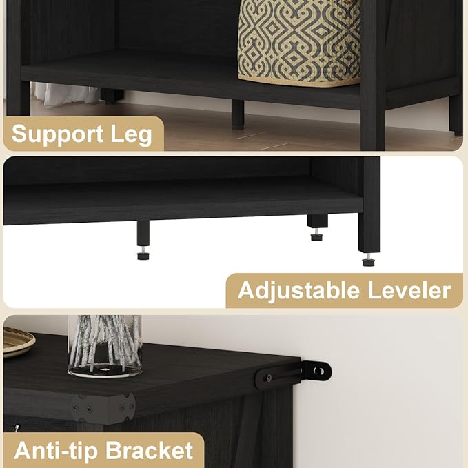 BON AUGURE Small Bookshelf, 3 Tier Black Book Shelf, Farmhouse Storage Bookcase, Short Wooden Book Cases for Small Space, Office, Bedroom, Living Room (Black Oak)