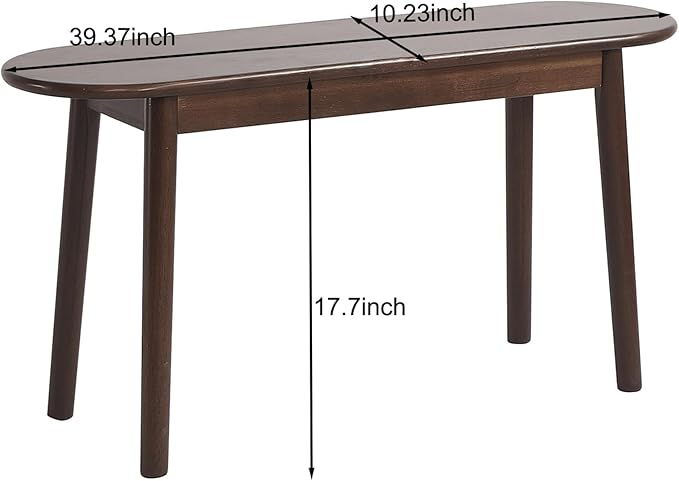 Walnut Solid Wood Bench, 39.4" L – Narrow Mid-Century Wooden Benches for Entryway, Kitchen, Dining, Bedroom & Shoe Storage