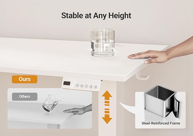 Seang Electric Standing Desk Adjustable Height, 48 x 24 Inch Sit Stand Desk with T-Shaped Frame, 3 Memory Presets & Cable Management for Home Office Computer Workstation, White Frame/White Top