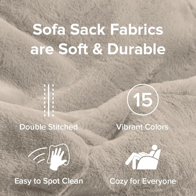 Sofa Sack Bean Bag Chair - Plush, Ultra Soft - Memory Foam Bean Bag Chair with Faux Rabbit Fur Cover - Stuffed Foam Filled Furniture and Accessories for Dorm Room 5 Feet - Cream
