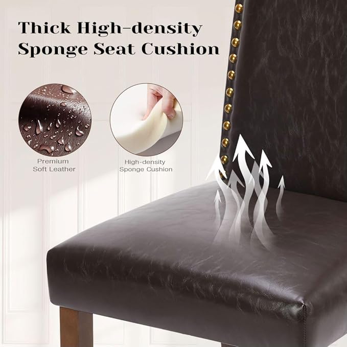 Kitchen Chairs Set of 2 Modern Upholstered Fabric Seat with Nailhead Trim and Ergonomic Lumbar Support for Living Room and Rustic Farmhouse Dining Area, Dark Brown
