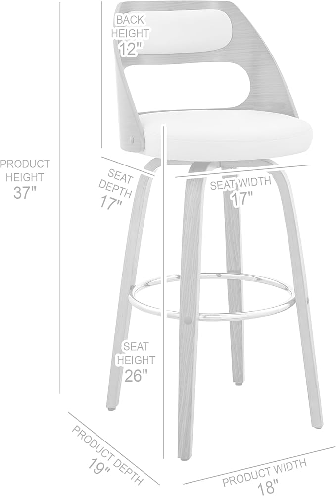 Armen Living Julius Mid Century Modern Swivel Bar Stool for Kitchen Island Counter in Cream Faux Leather and Walnut Wood, 26" Seat Height