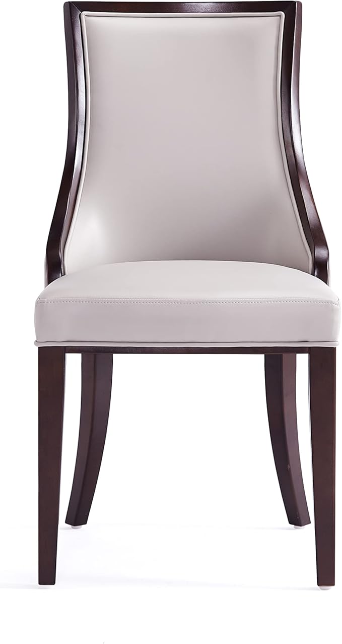 Manhattan Comfort Grand Avenue Faux Leather Dining Chairs, Parsons Accent Furniture with Padded Wingback Seat and Solid Beech Wood Frame, Set of 4, Light Grey
