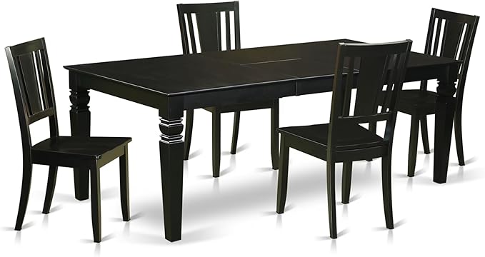 East West Furniture LGDU5-BLK-W 5 Piece Dining Set Includes a Rectangle Dining Table with Butterfly Leaf and 4 Kitchen Chairs, 42x84 Inch, Black