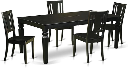East West Furniture LGDU5-BLK-W 5 Piece Dining Set Includes a Rectangle Dining Table with Butterfly Leaf and 4 Kitchen Chairs, 42x84 Inch, Black