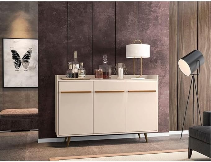 Manhattan Comfort Bradley Buffet Cabinet with Storage, Mid Century Modern Sideboard with 4 Shelves and Soft Close Doors, TV Stand Media Console for up to 50" Screens, 53.54" Long, Off White