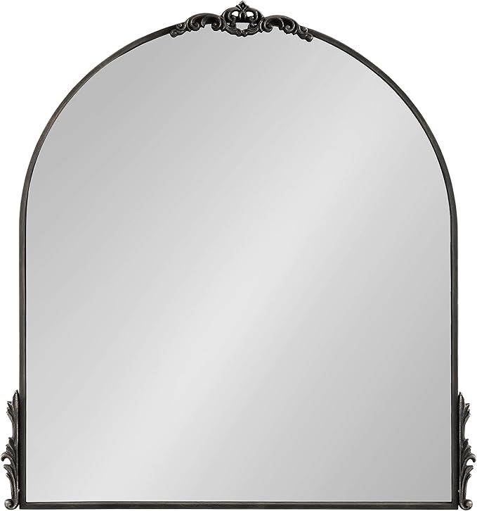 Kate and Laurel Myrcelle Traditional Arched Mirror; 30 x 32; Black; Decorative Large Arch Mirror with Ornate Garland Detailing Along The Crown and Edges of The Frame
