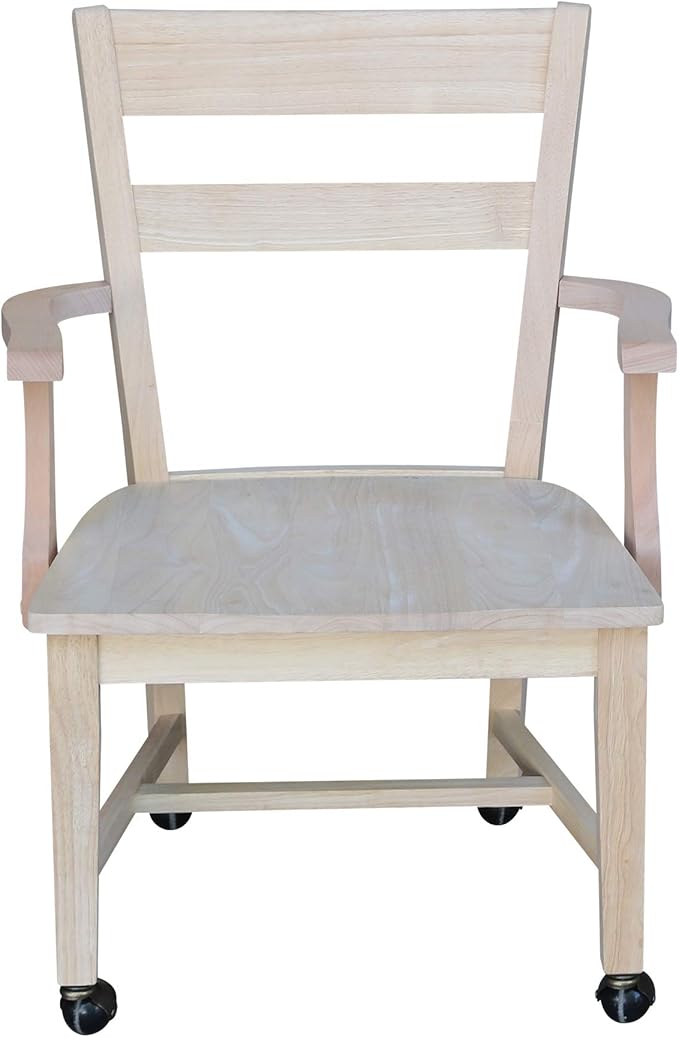 IC International Concepts Dining Chair with Casters, 225lbs wt Capacity, Solid Real Wood, Sturdy Parawood, 24.4"W x 22"D x 35"H, DIY, Paint/Stain Ready, Unfinished