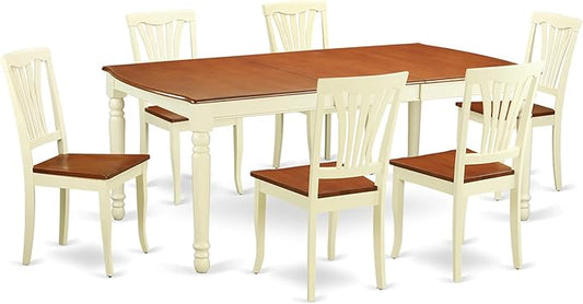 East West Furniture DOAV7-WHI-W 7 Piece Dining Set Consist of a Rectangle Dining Room Table with Butterfly Leaf and 6 Kitchen Chairs, 42x78 Inch, Buttermilk & Cherry