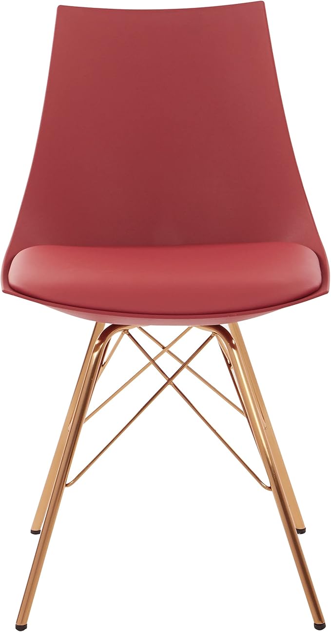 OSP Home Furnishings Oakley Mid-Century Modern Bucket Dining Chair with Faux Leather Padded Seat, Desert Rose