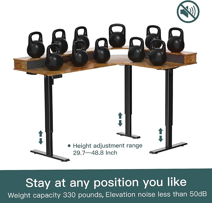 L-Shaped Electric Height Adjustable Desk, 67-inch Reinforced Motor Office Desk with Drawers & Monitor Stand, Ergonomic Design for Healthy Posture, Home Study Gaming, Max load 330 lbs, Retro Brown