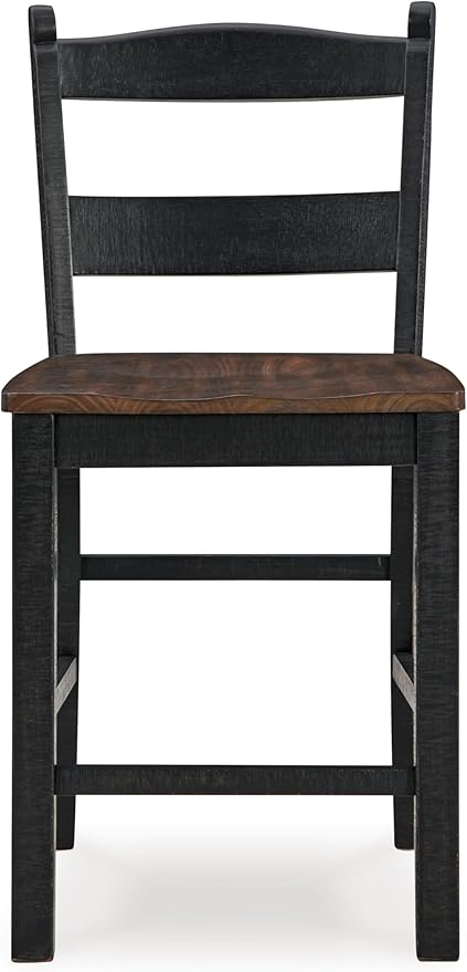 Signature Design by Ashley Valebeck Rustic 24” Counter Height Bar Stool with Contoured Seat, Set of 2, Black & Dark Brown