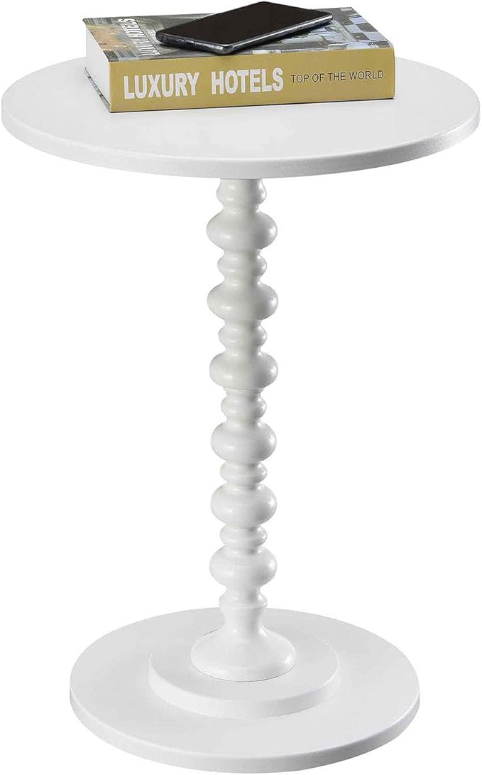 Convenience Concepts Palm Beach Spindle 17.75" Traditional Round End Living Room, Turned Solid Wood Side, Classic Display Pedestal Table, White