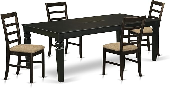 East West Furniture LGPF5-BLK-C 5 Piece Kitchen Table Set Includes a Rectangle Dining Room Table with Butterfly Leaf and 4 Linen Fabric Upholstered Chairs, 42x84 Inch, Black