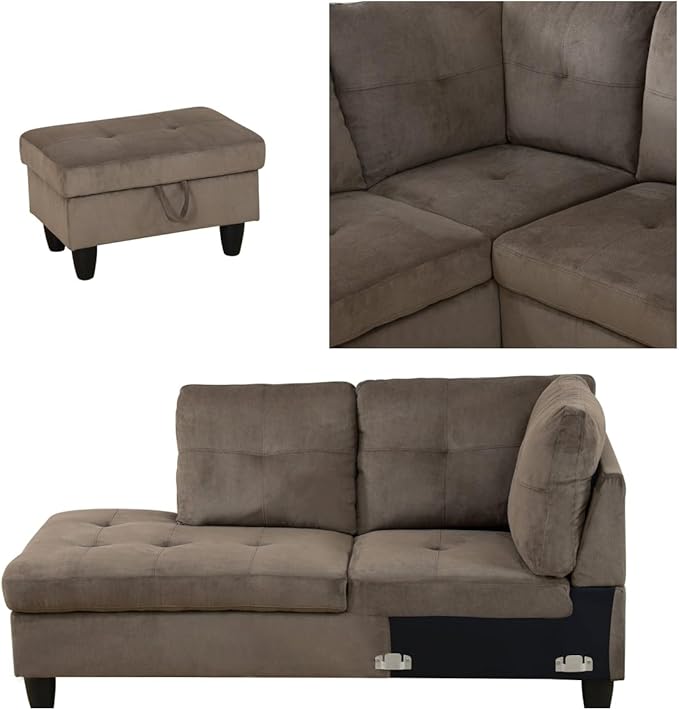 Convertible Sectional Couch, Large L Shaped Couch with Storage, Modern Modular 5-Seat Sectional Sofa with Ottomans for Living Room and Office, Brown