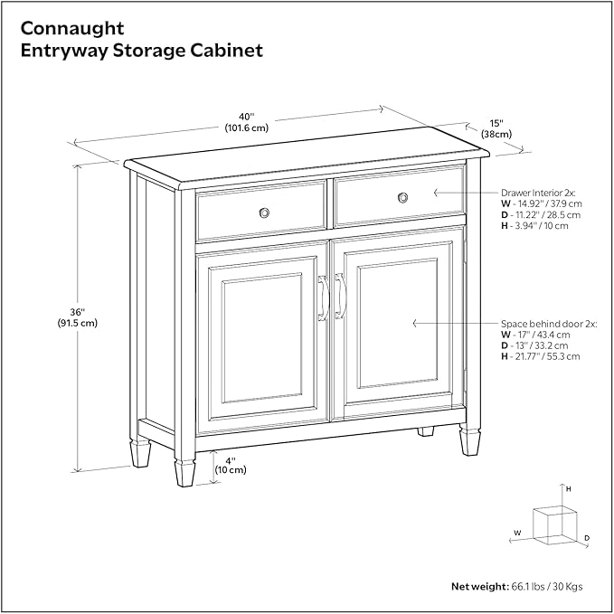 SIMPLIHOME Connaught SOLID WOOD 40 inch Wide Traditional Entryway Storage Cabinet in Black for the Living Room, Entryway and Family Room