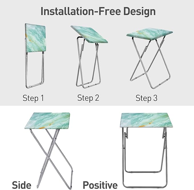 Garden 4 you Folding TV Tray Table,TV Dinner Table with Sturdy MDF Top,Eating Trays for Living Room with No Assembly Required, 2PCS (Sea Blue)
