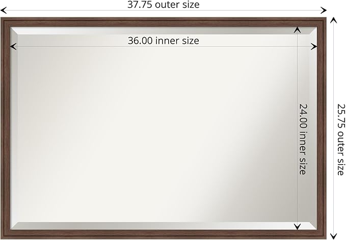 Amanti Art Brown Wall Mirror 26x38 Florence Medium Brown Rectangle Bathroom Mirror for Wall Decor Living Room, Large Casual Frame, Hangs Horizonally and Vertically, Bathroom Decor, Beveled Edge