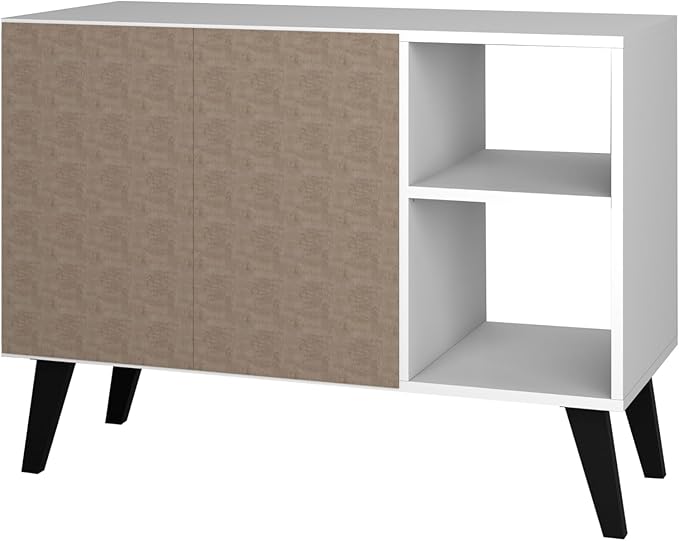 Manhattan Comfort Amsterdam Mid Century Modern Sideboard with 2 Open Cubby Spaces & 2 Concealed Shelves, Versatile and Functional Buffet Cabinet, Media Console for 32'' TV, Matte White