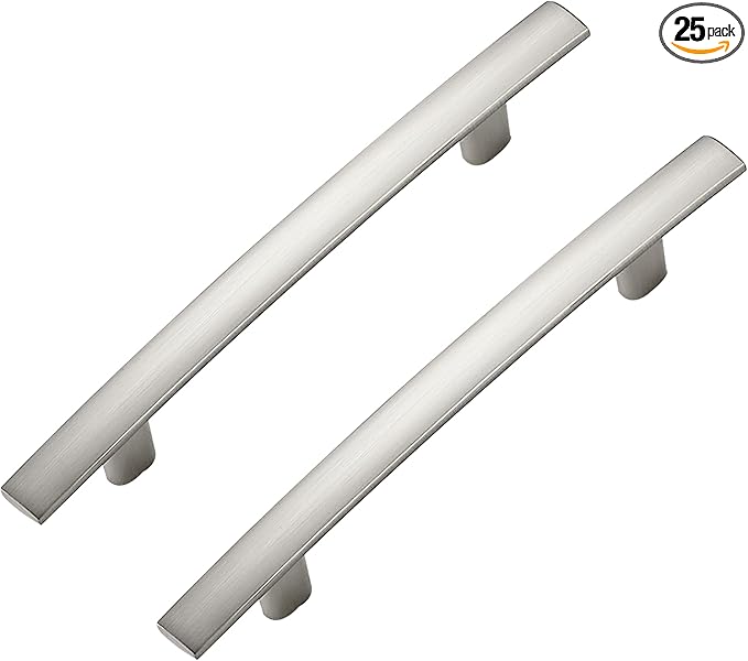 25 Pack Cabinet Handles 3.75" Hole Center - Curved Cabinet Pulls Brushed Nickel Drawer Pulls for Kitchen Cupboard Solid Hardware for Dresser Drawer Arch Hardware