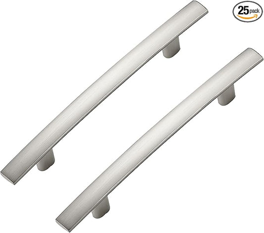 25 Pack Cabinet Handles 3.75" Hole Center - Curved Cabinet Pulls Brushed Nickel Drawer Pulls for Kitchen Cupboard Solid Hardware for Dresser Drawer Arch Hardware