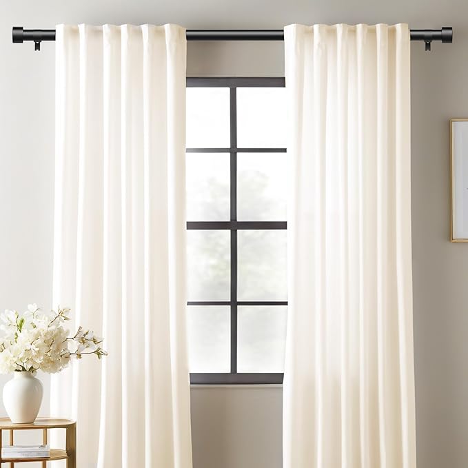 2 Pack Curtain Rods for Windows 28 to 48 Inch(2.3-4ft), 1 Inch Black Adjustable Heavy Duty Curtain Rod Set, Modern Outdoor Drapery Rods for Patio Bedroom, Size 32"- 60"