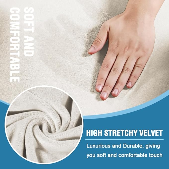 H.VERSAILTEX Sofa Cover 3 Piece T Cushion Loveseat Slipcovers Thick Velvet Couch Cover Stretch T Cushion Sofa Covers for 2 Cushion Couch with 2 Individual T Cushion Covers, Porcelain