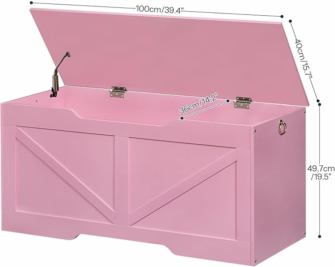 HOOBRO Storage Bench, 39.4" Retro Wooden Storage Chest with U-Shaped Cut-Out Pull, Safety Hinge, Supports 220 lb and Easy Assembly for Toy Box Organizer (Pink) PK771CW01