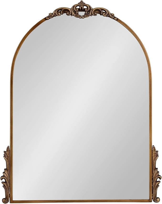 Kate and Laurel Myrcelle Traditional Arched Mirror; 21 x 26; Gold; Decorative Arch Mirror with Ornate Garland Detailing Along The Crown and Edges of The Frame