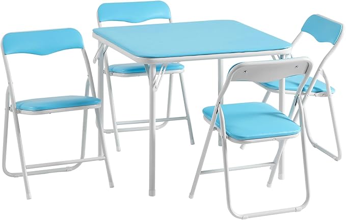 VECELO Folding Activity Table and Chairs 5 Pcs, Portable, with Ultra Soft Padded Cushion, 5 Piece Set, Baby Blue