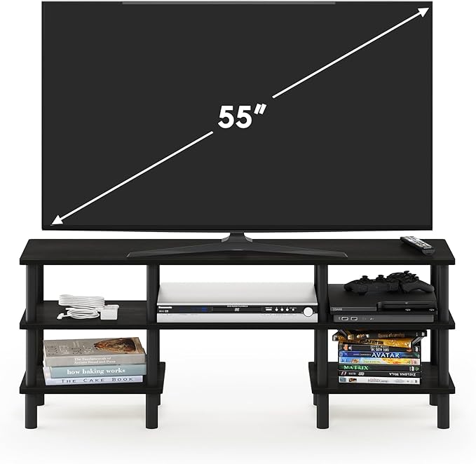 Furinno Turn-N-Tube 3-Tier Multipurpose Wide Shelf TV Stand, Espresso/Black
