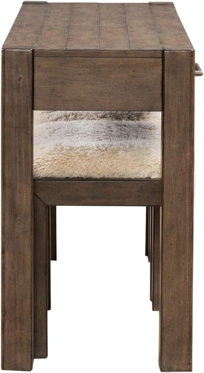 Liberty Furniture Broadmore Living Room Alt 3 Piece Set - Console Bar Table, 2 Upholstered Ottoman Stools - Cobblestone Brown