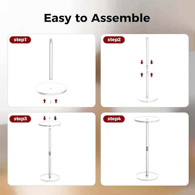 Acrylic Side Table for Small Spaces, Clear Drink Table, 10" L x 10" W x 21.3" H, Round End Table for Living Room, Bedroom, Office, Easy Assembly