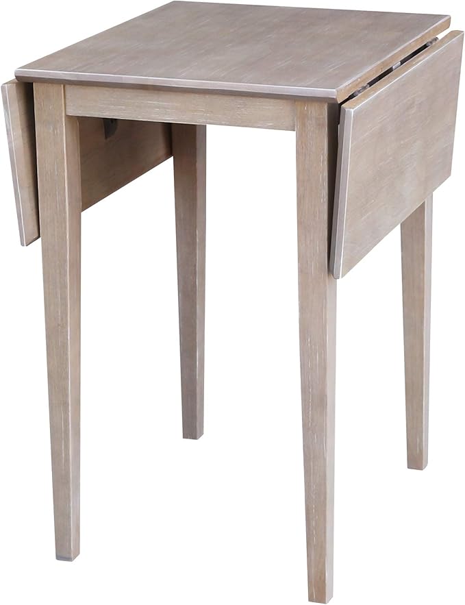IC International Concepts, Solid Wood Small Drop Leaf Dining Table, Solid Real Wood, Sturdy Parawood,36 X 22 X 29, Minimum Assembly, Washed Gray Taupe