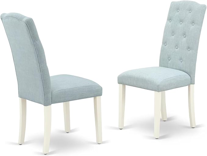 East West Furniture DOCE5-LWH-15 5 Piece Dining Set Includes a Rectangle Dining Room Table with Butterfly Leaf and 4 Baby Blue Linen Fabric Upholstered Chairs, 42x78 Inch, Linen White