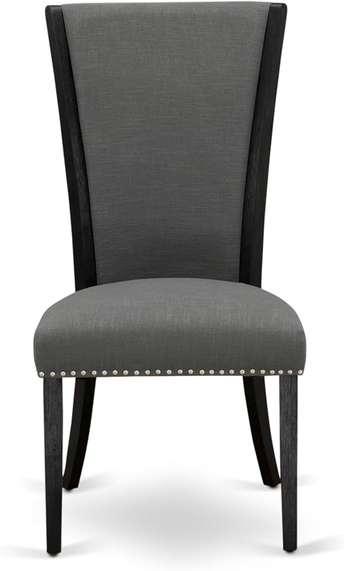 East West Furniture V626VE650-5 5 Piece Dining Set Includes a Rectangle Dining Room Table with V-Legs and 4 Dark Gotham Linen Fabric Parson Chairs, 36x60 Inch, Multi-Color