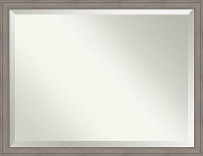 Amanti Art Grey Wall Mirror 34x44 Greywash Rectangle Bathroom Mirror for Wall Decor Living Room, X-Large Country Rustic Wood Frame, Hangs Horizonally and Vertically, Bathroom Decor, Beveled Edge
