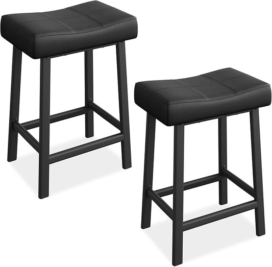GarveeHome Counter Height Bar Stools Set of 2, 24 Inch Barstools for Kitchen Island Counter, Upholstered Padded Saddle Chairs with Curved Cushion, Easy Assembly, Black