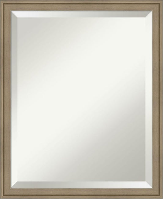 Amanti Art Brown Bathroom Mirror for Over Sink, 22x18 Florence Light Brown Rectangle Vanity Mirror, Small Casual Frame, Hangs Horizonally and Vertically, Bathroom Wall Decor, Beveled Edge from WI, USA