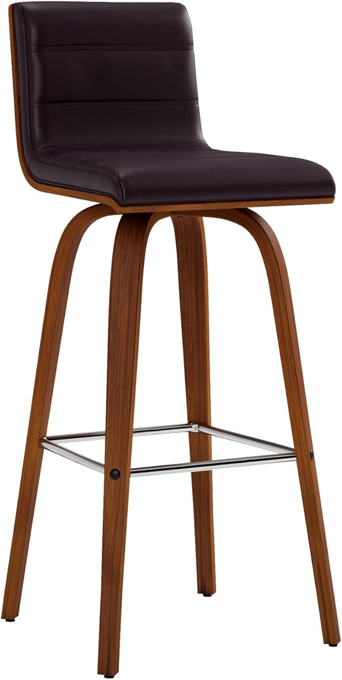 Vienna 30" Swivel Bar Stool in Walnut Wood Finish with Brown Faux Leather - Set of 3